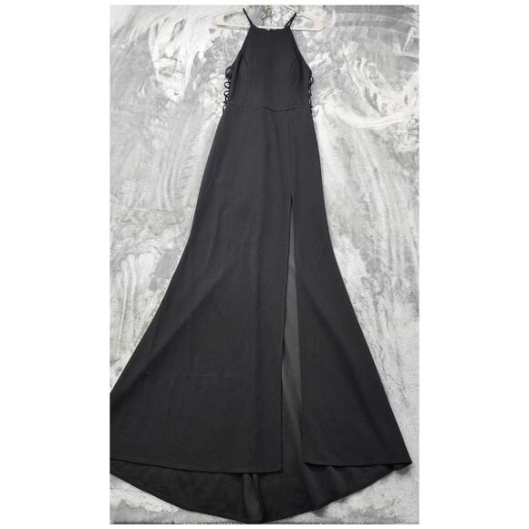 Vintage B. Smart Dress Womens 9 Juniors Black Halter Strappy Side Cutout Gown - Picture 1 of 14